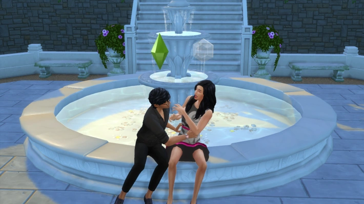 the sims 4 романтический сад сидеть на краю фонтана