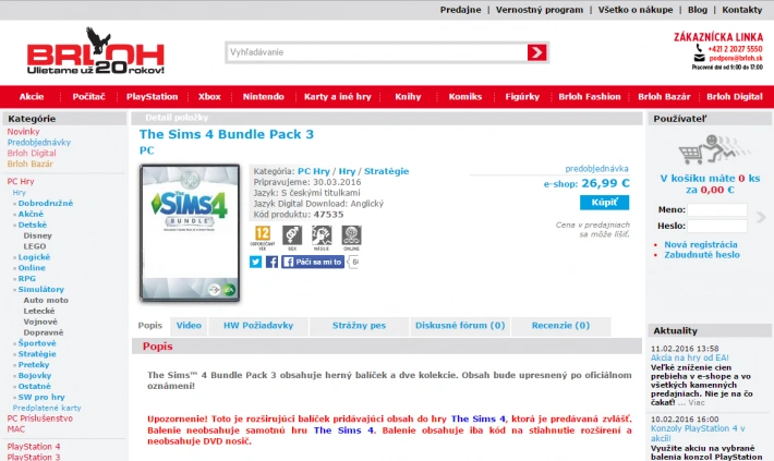 Третья коллекция The Sims 4 в словацком интернет магазине BRLOH