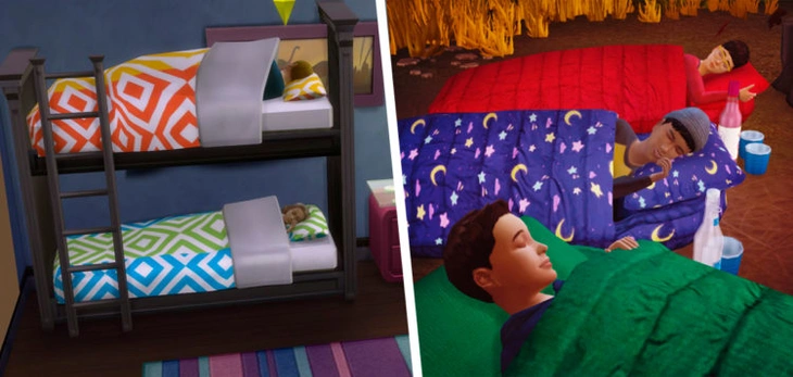 двухъярусные кровати и спальные мешки