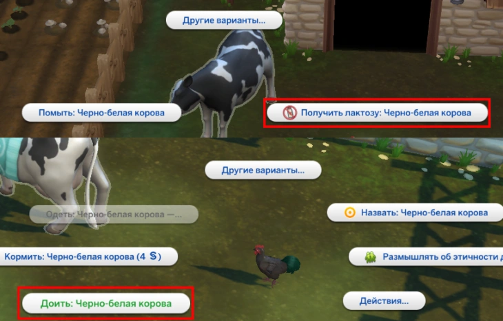 симс 4 загородная жизнь - действия доить корову или получить лактозу