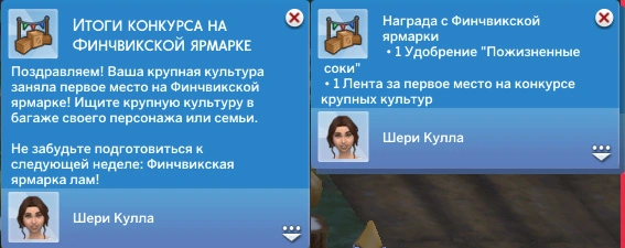 уведомления о победе и награде за участие в финчвикской ярмарке