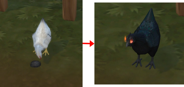 симс 4 загородная жизнь - превращение курицы в злобную при помощи лакомства