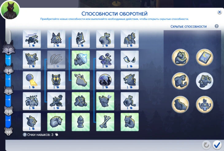 таблица способностей оборотней